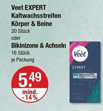 Veet EXPERT Kaltwachsstreifen Körper & Beine (20 Stück) oder Bikinizone & Achseln (16 Stück)