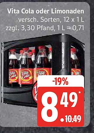 Vita Cola oder Limonaden, 12 x 1 L