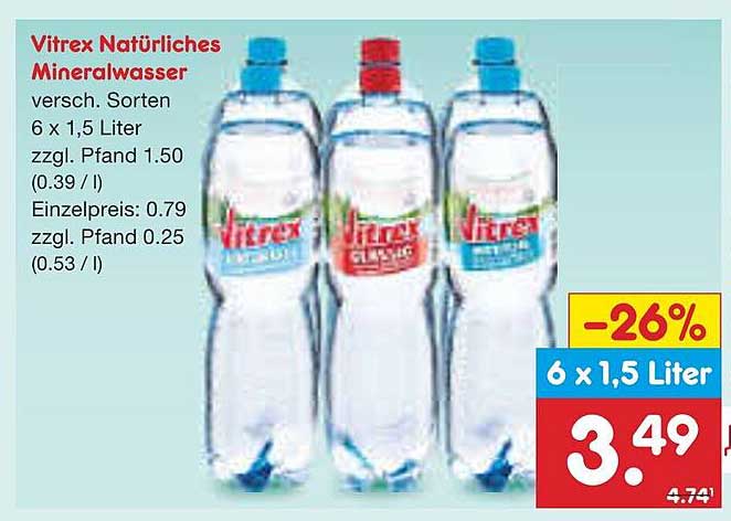 Vitrex Natürliches Mineralwasser 6 x 1,5 Liter