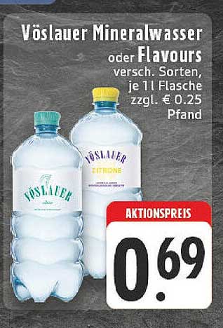 Vöslauer Mineralwasser oder Flavours, verschiedene Sorten, je 1l Flasche zzgl. € 0.25 Pfand