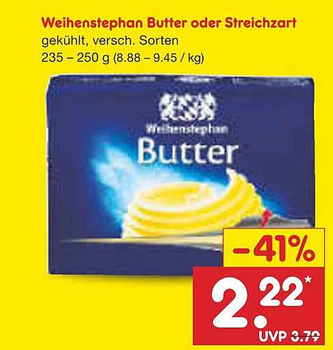 Weihenstephan Butter oder Streichzart, gekühlt, verschiedene Sorten