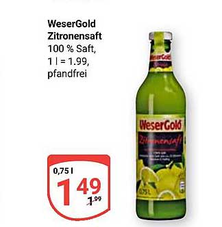 WeserGold Zitronensaft 100 % Saft, 0,75 l