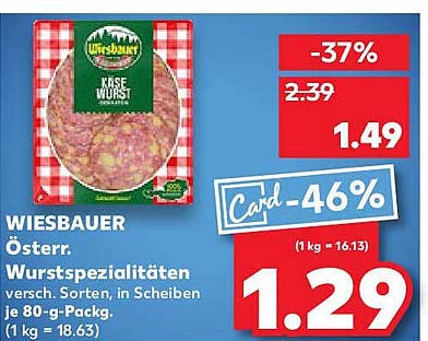 WIESBAUER Käse Wurst 80-g-Packung