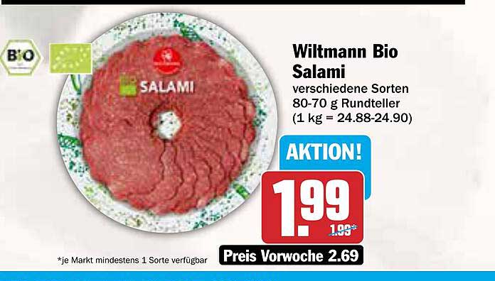 Wiltmann Bio Salami verschiedene Sorten 80-70 g Rundteller