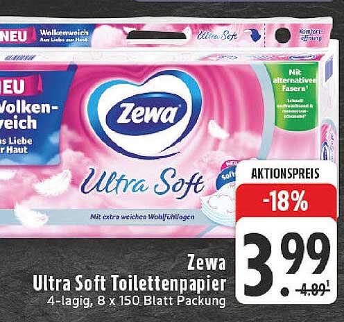 Zewa Ultra Soft Toilettenpapier 4-lagig, 8 x 150 Blatt Packung