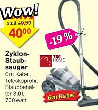 Zyklon-Staubsauger 6 m Kabel, Teleskoprohr, Staubbehälter 3,0 l, 700 Watt