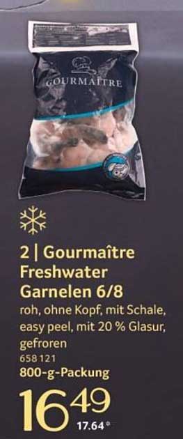 2 | Gourmaître Freshwater Garnelen 6/8, roh, ohne Kopf, mit Schale, easy peel, mit 20 % Glasur, gefroren, 800-g-Packung