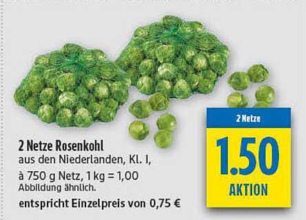 2 Netze Rosenkohl aus den Niederlanden, KL. I, 750 g Netze