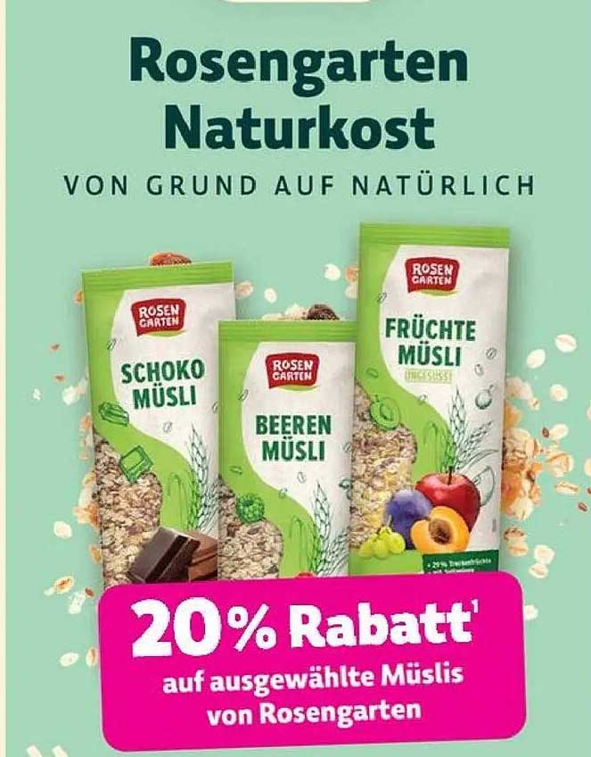 20% Rabatt auf ausgewählte Müslis von Rosengarten