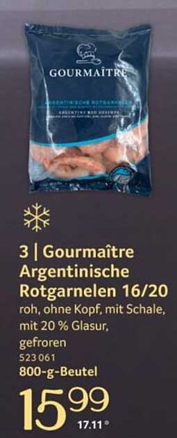 3 | Gourmaître Argentinische Rotgarnelen 16/20 roh, ohne Kopf, mit Schale, mit 20 % Glasur, gefroren