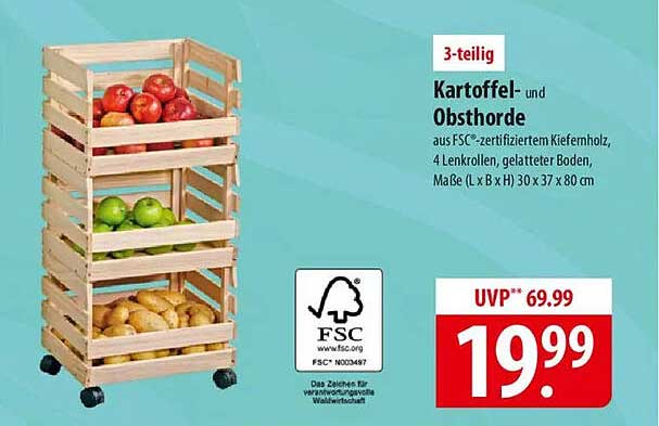 3-teilig Kartoffel- und Obsthorde aus FSC-zertifiziertem Kiefernholz
