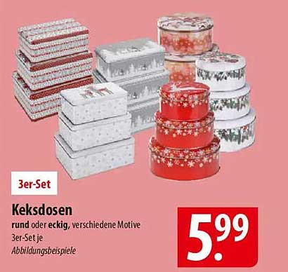 3er-Set Keksdosen - Rund oder Eckig in verschiedenen Motiven