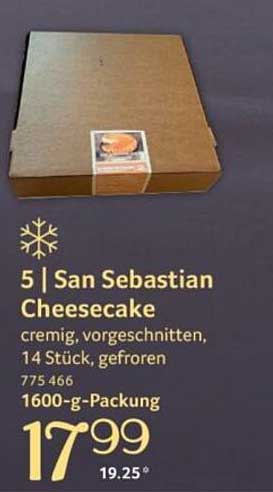 5 | San Sebastian Cheesecake, cremig, vorgeschnitten, 14 Stück, gefroren, 1600-g-Packung