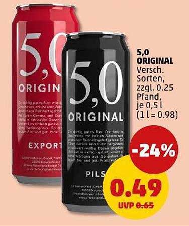5,0 ORIGINAL Bier - Verschiedene Sorten, 0,5 l