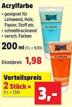 Acrylfarbe 200 ml - 2 Stück für 3,- €