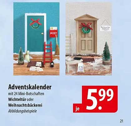 Adventskalender mit 24 Mini-Botschaften Wichteltür oder Weihnachtsbäckerei