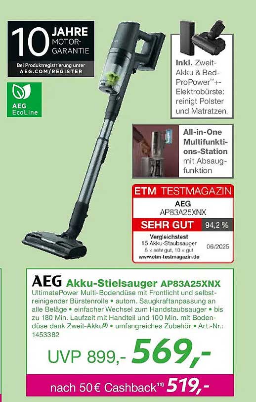 AEG Akku-Stielsauger AP83A25XNX