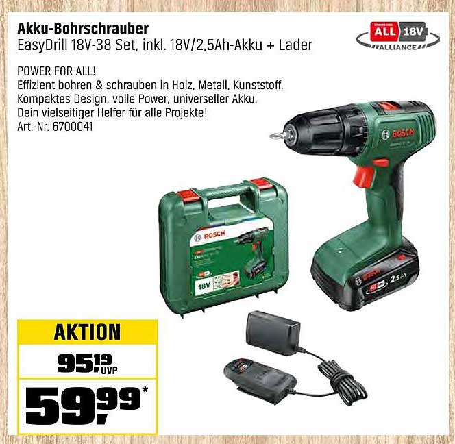 Akku-Bohrschrauber EasyDrill 18V-38 Set, inkl. 18V/2,5Ah-Akku + Ladegerät