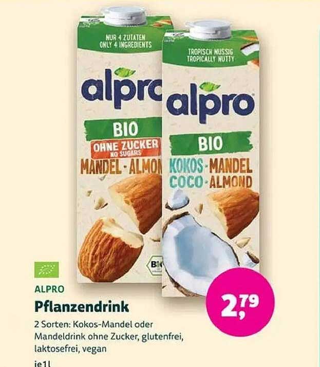 ALPRO Pflanzendrink: Kokos-Mandel oder Mandeldrink ohne Zucker