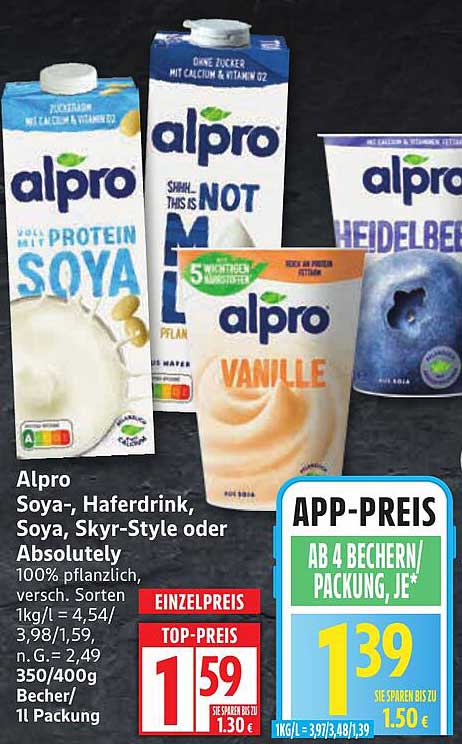 Alpro Soya-, Haferdrink, Soya, Skyr-Style oder Absolutely