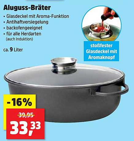Aluguss-Bräter mit Glasdeckel und Aroma-Funktion