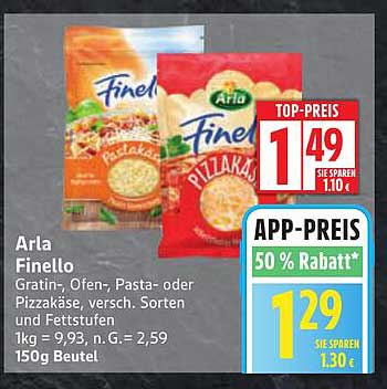 Arla Finello Gratin-, Ofen-, Pasta- oder Pizzakäse, 150g Beutel