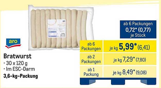 Aro Bratwurst 3,6 kg-Packung im ESC-Darm