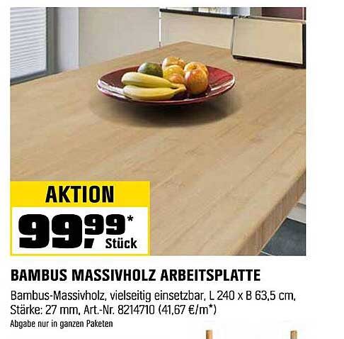 BAMBUS MASSIVHOLZ ARBEITSPLATTE