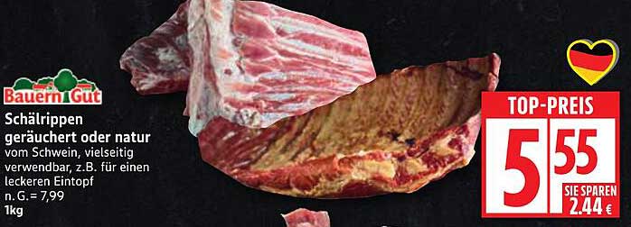 Bauern Gut Schälrippen geräuchert oder natur vom Schwein