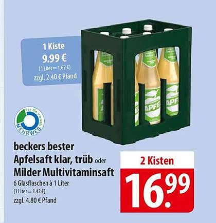 beckers bester Apfelsaft klar, trüb oder Milde Multivitaminsaft