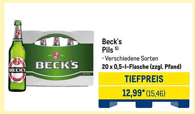 Beck's Pils - 20 x 0,5 l Flasche (zzgl. Pfand)