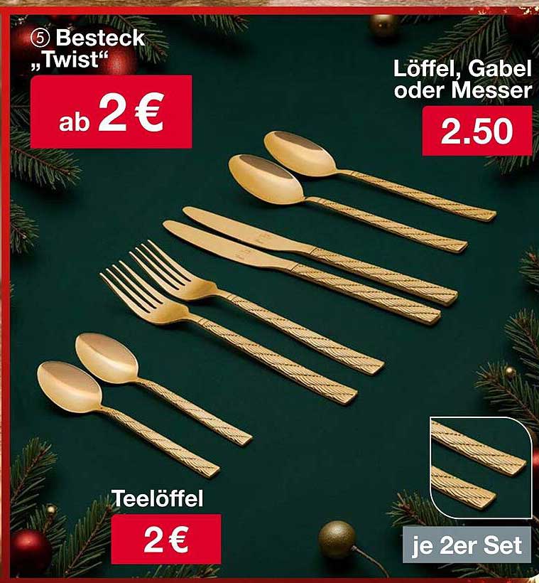 Besteck „Twist“ – Löffel, Gabel oder Messer ab 2 €