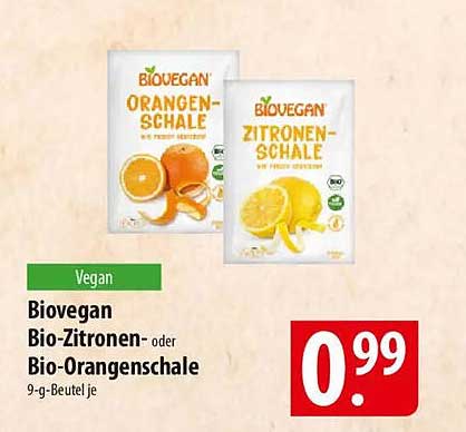 Biovegan Bio-Zitronenschale oder Bio-Orangenschale 9-g-Beutel