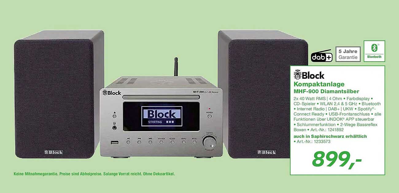 Block Kompaktanlage MHF-900 Diamantsilber