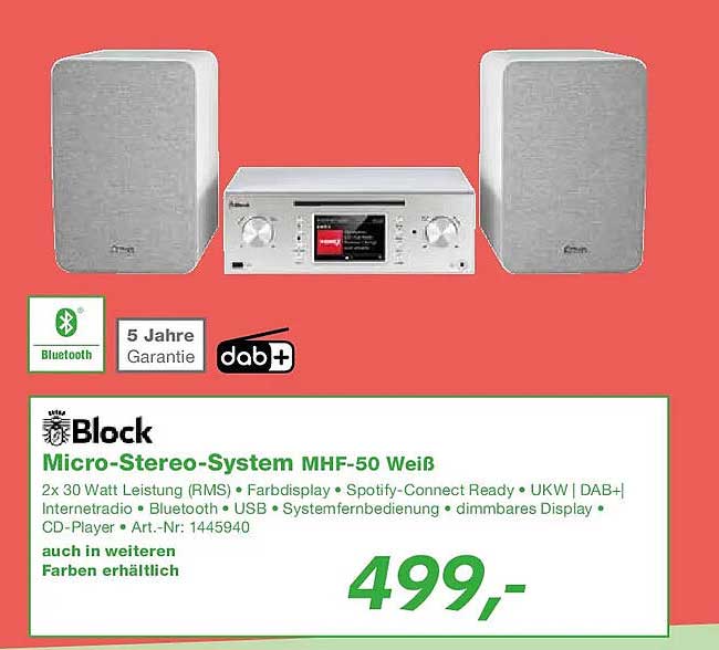Block Micro-Stereo-System MHF-50 Weiß