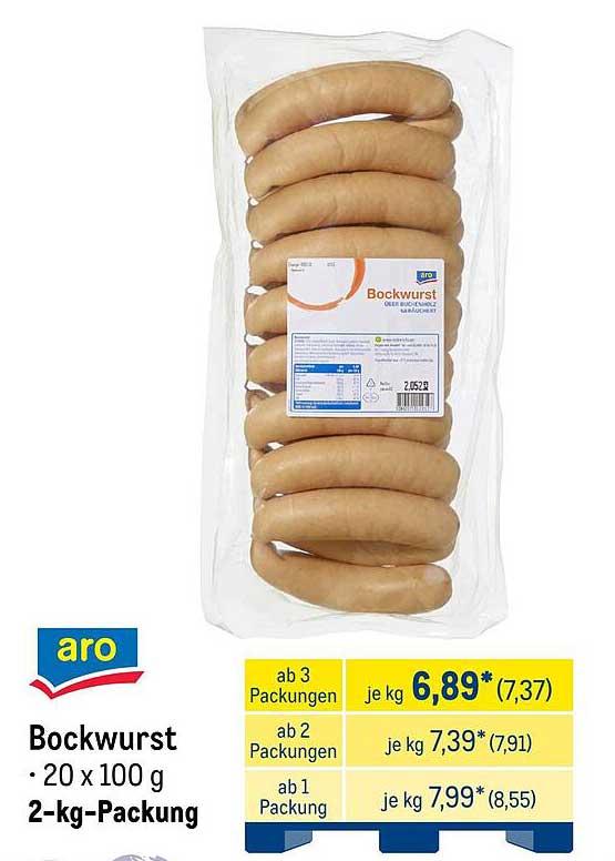 Bockwurst 20 x 100 g - 2-kg-Packung