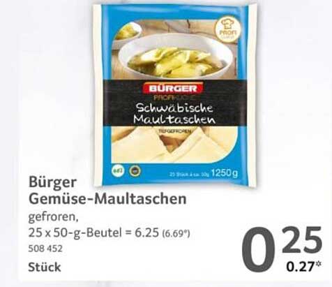 Bürger Gemüsemaultaschen gefroren, 1250 g