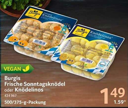 Burgis Frische Sonntagknödel oder Knödelinos 500/375-g-Packung