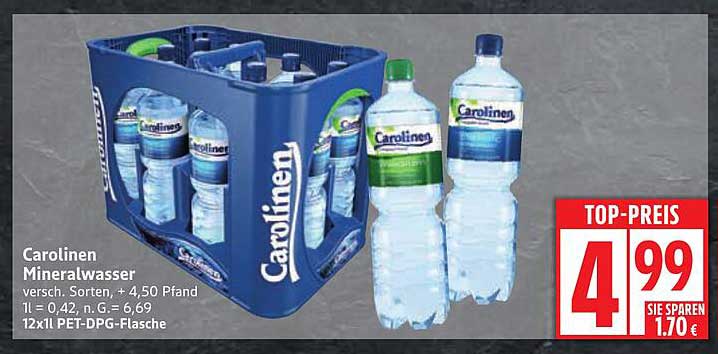 Carolinen Mineralwasser 12x1,5l PET-DPG-Flasche