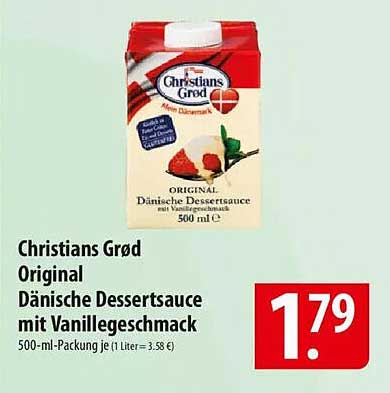 Christians Grød Original Dänische Dessertsauce mit Vanillegeschmack 500 ml