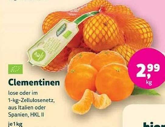 Clementinen lose oder im 1-kg-Zellulosennetz, aus Italien oder Spanien, HKL II