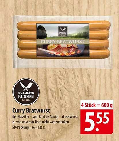Curry Bratwurst - 4 Stück (600 g) zum Sonderpreis!