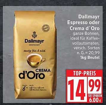 Dallmayr Espresso oder Crema d'Oro 1kg Beutel