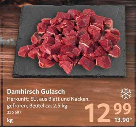 Damhirsch Gulasch, gefroren, Beutel ca. 2,5 kg