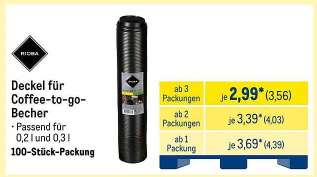 Deckel für Coffee-to-go-Becher – 100-Stück-Packung von RIOBA