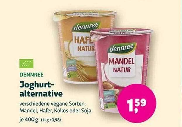 dennree Joghurt-Alternative – verschiedene vegane Sorten: Mandel, Hafer, Kokos oder Soja je 400 g
