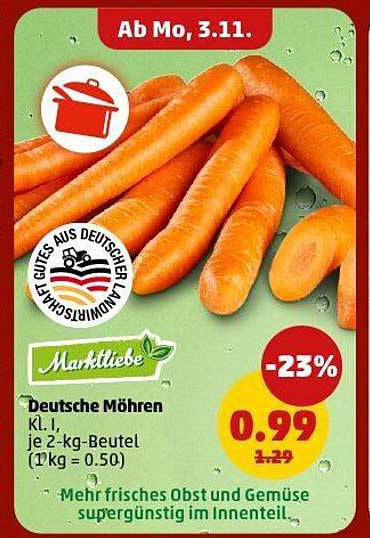 Deutsche Möhren, Kl. I, je 2-kg-Beutel