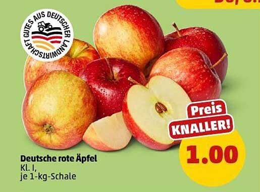 Deutsche rote Äpfel Kl. I, je 1-kg-Schale