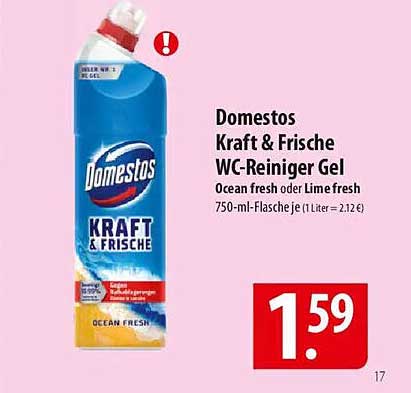 Domestos Kraft & Frische WC-Reiniger Gel Ocean fresh oder Lime fresh 750 ml