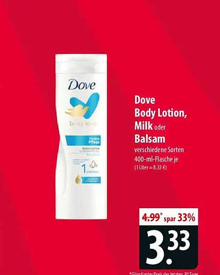 Dove Body Lotion, Milk oder Balsam 400 ml - verschiedene Sorten